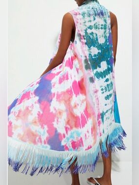 Desigual Long Vest Tie Dye Beach Vest Boho Festival